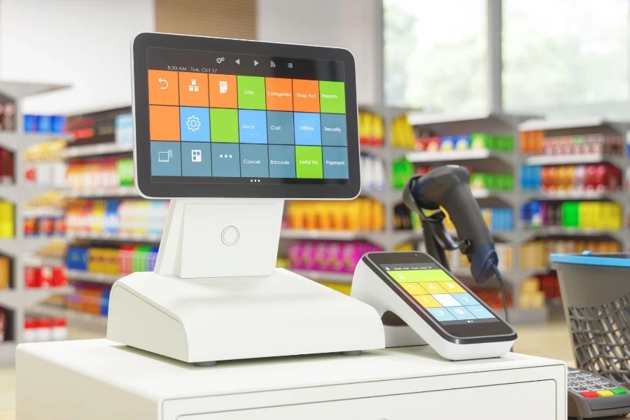 Cashier machine with digital screen in the Supermarket