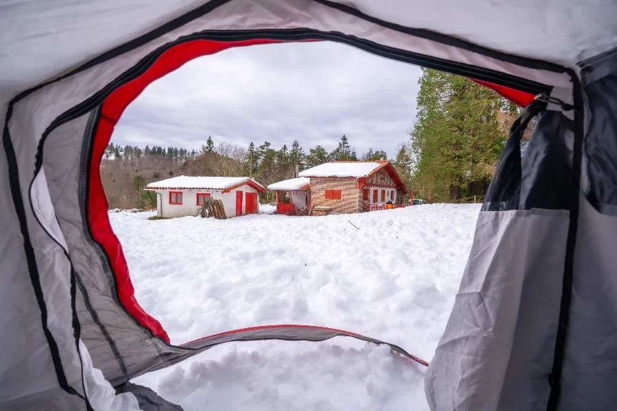 Inside a tent one winter morning