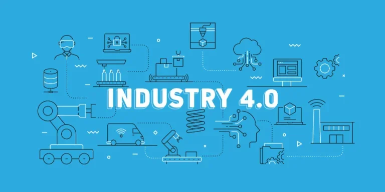 Industry 4.0 Related Modern Line Banner with Icons