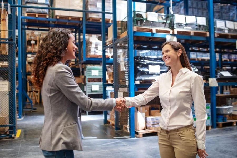 Two businesswomen shaking hands