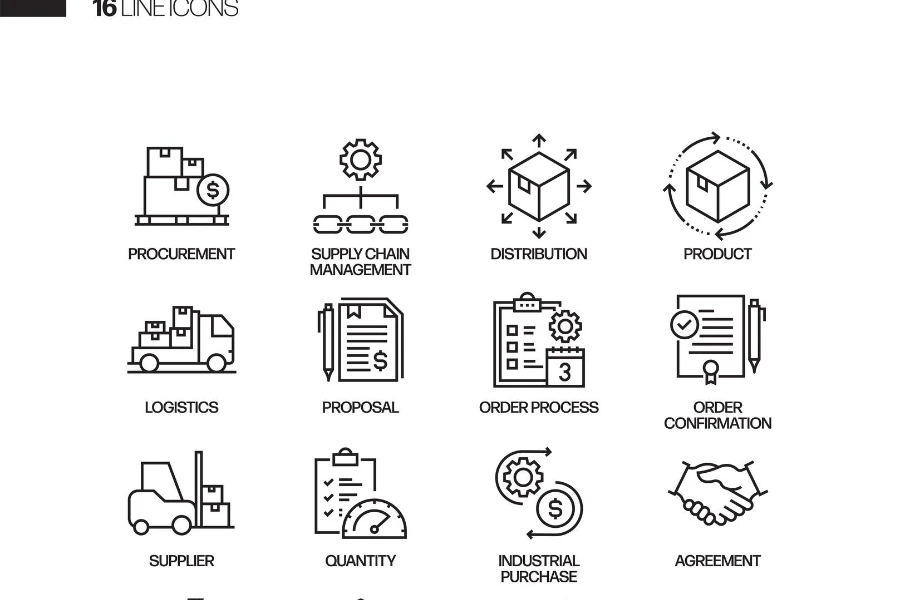 Simple Set of Procurement Process Related Vector Line Icons. Outline Symbol Collection