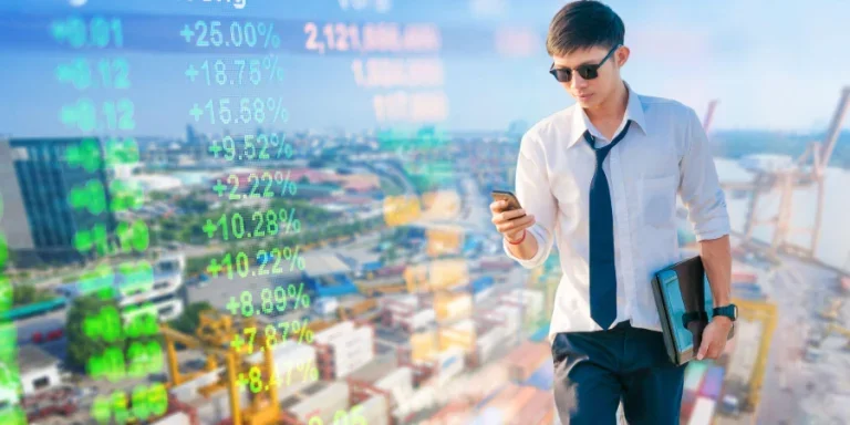 Business analysis stock market with digital tablet skyscaper background