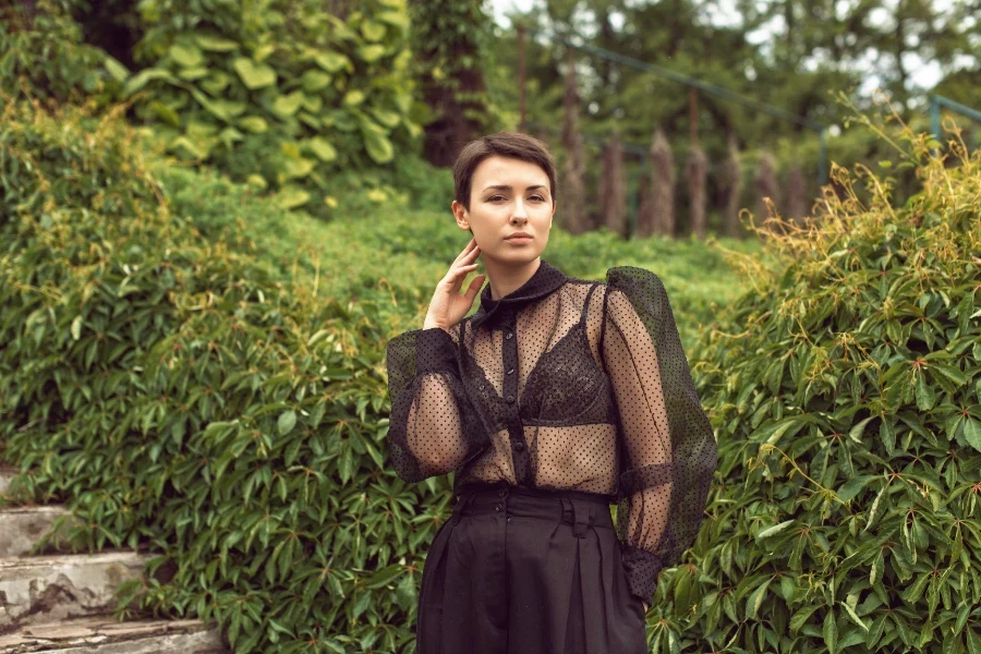 Girl with short hair in the park