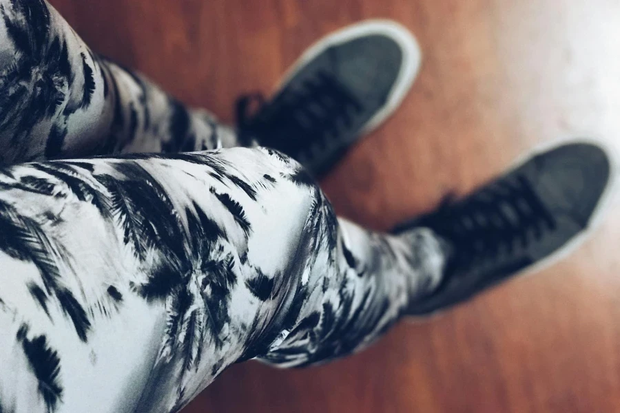 Focus Photography of Gray and Black Floral Pants