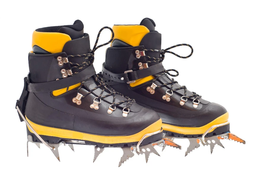 High mountain boots with crampons