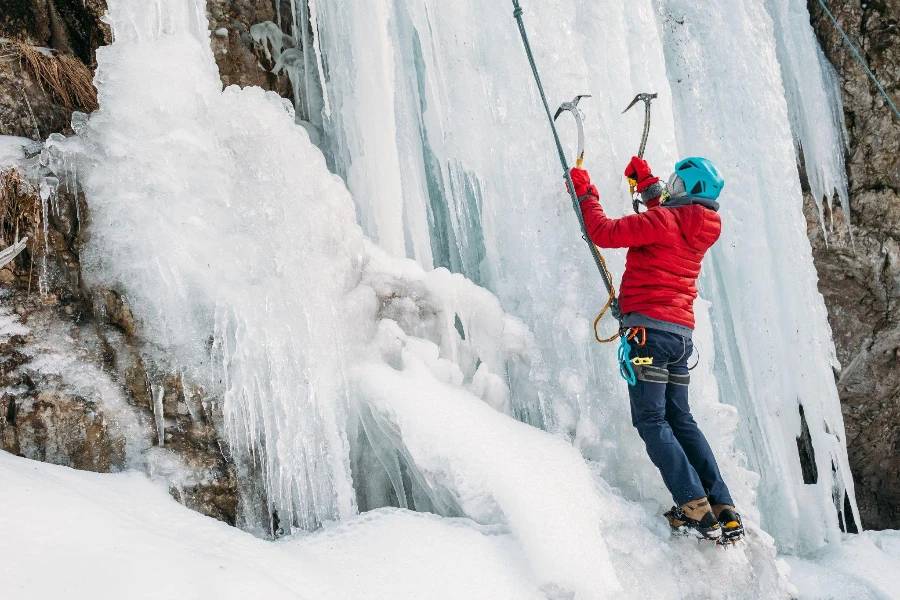 Ice climber dressed in crampons