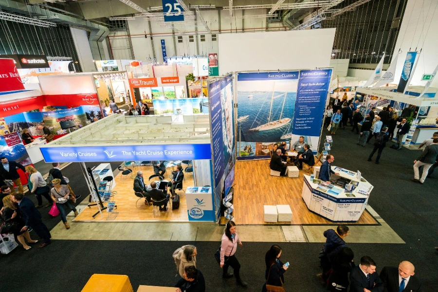 Various exhibitor booths seen during the ITB Berlin 2016