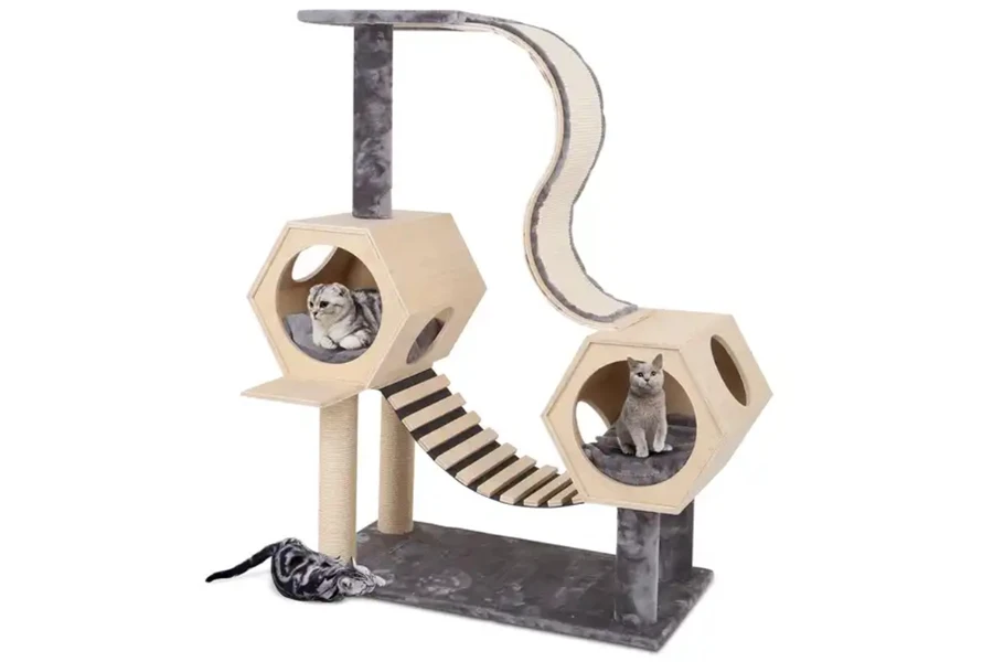 Intricate cat tree design with sleep and play options