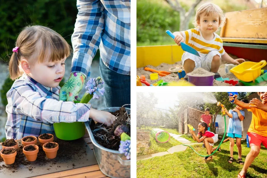 bambini che giocano in giardino