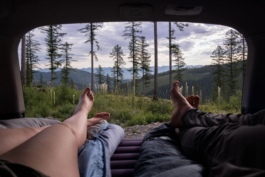 lying in the tent