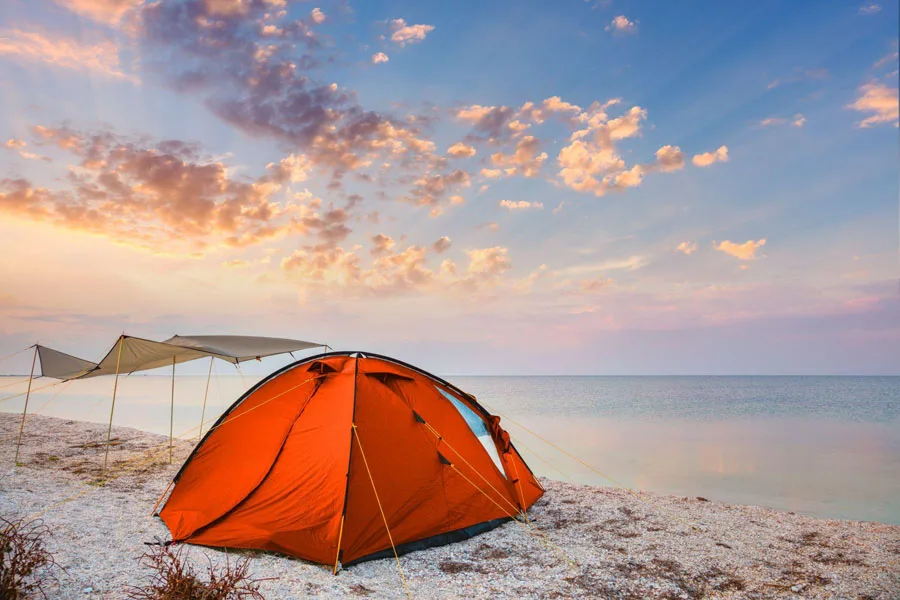 tent on a beautiful quiet beach