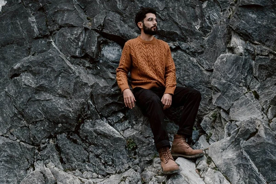 textured sweater and boots