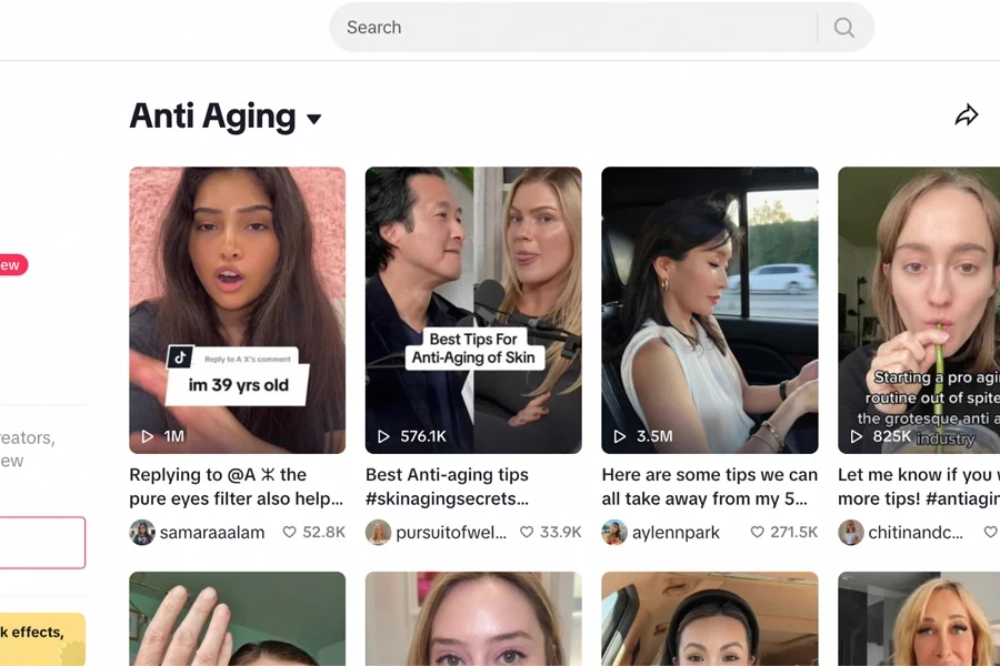 the hashtag #anti-aging on TikTok