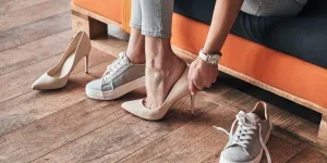 woman trying on heels