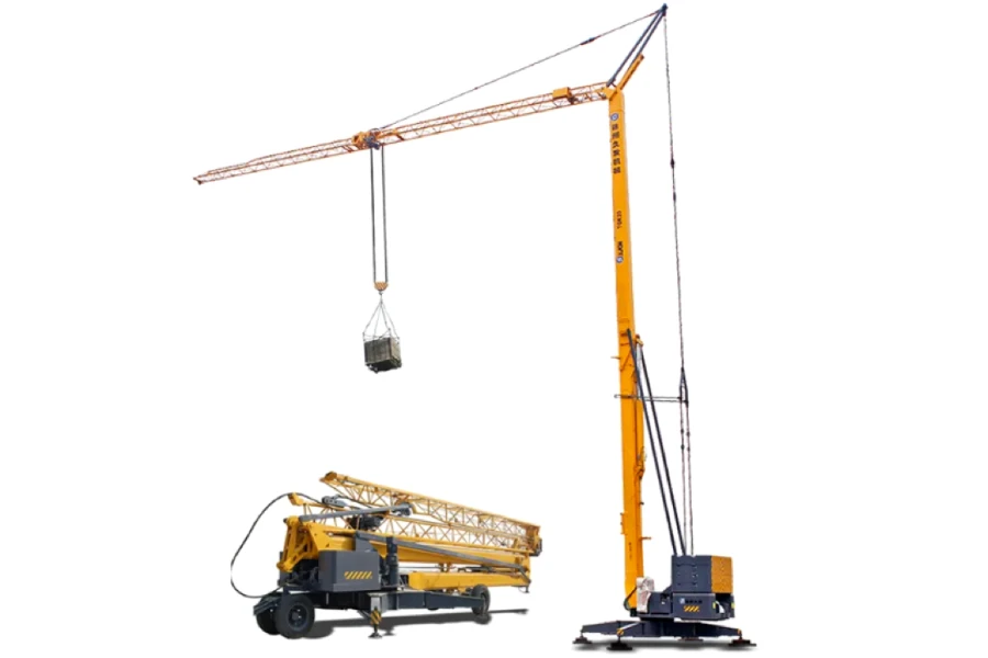 XJCM self-erecting mobile crane with retracted and extended boom