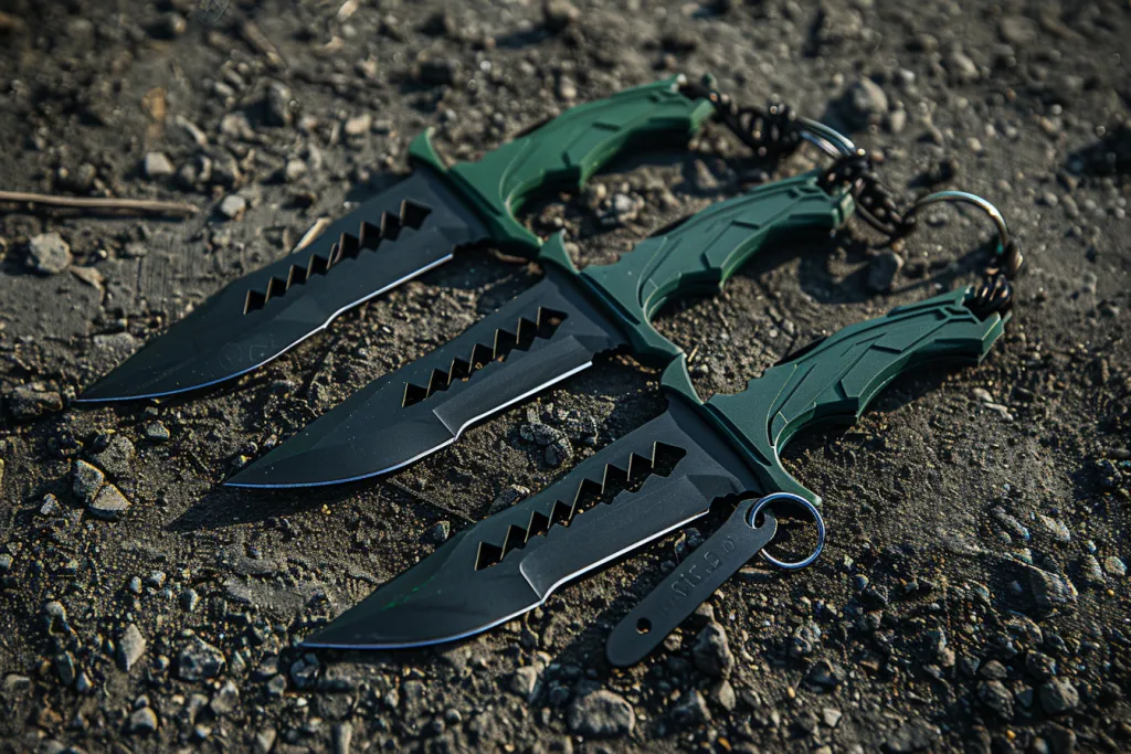 3 green and black zombie knives