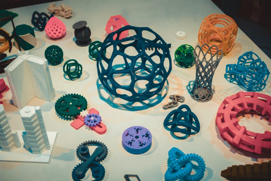 3D-printed abstract models on a table