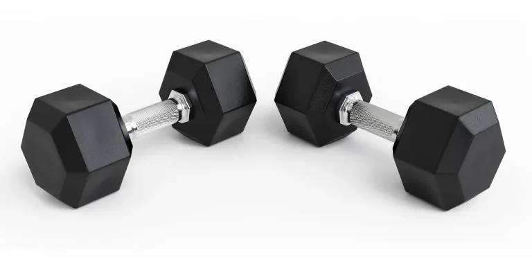 4 pieces of black rubber hexagon dumbbells