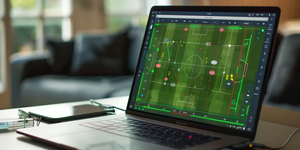 A Laptop with online soccer coach software