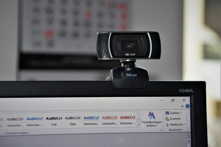A Webcam Placed on a Computer Monitor