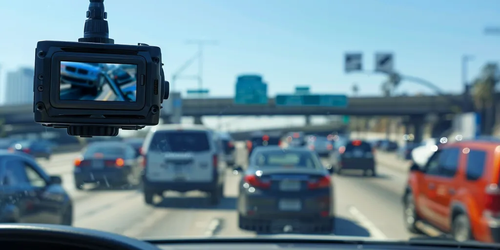 A black digital car cameras recording traffic on the highway