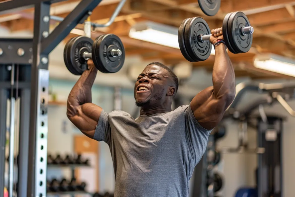 A black man is lifting weights