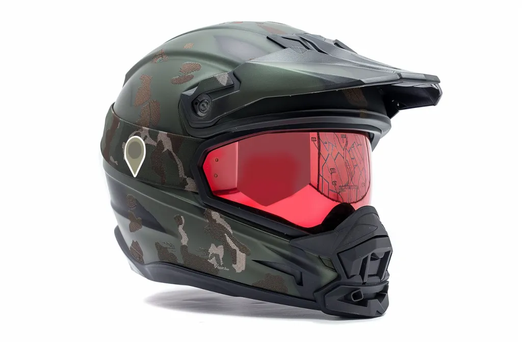 A black matte off-road motorcycle helmet with a red tinted visor