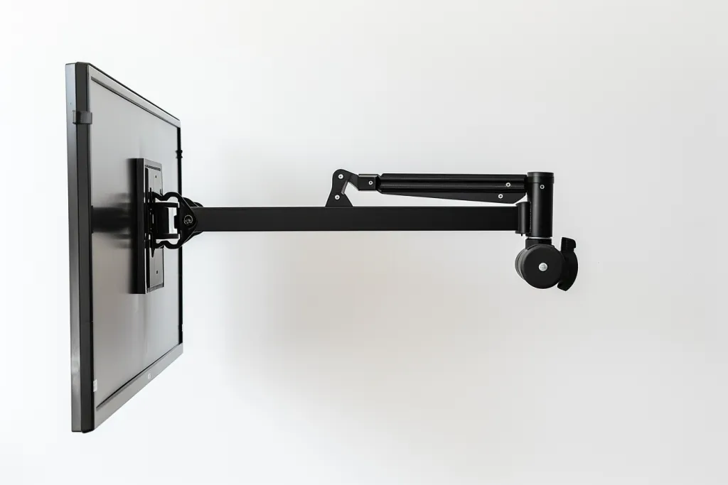A black wall mounted monitor arm