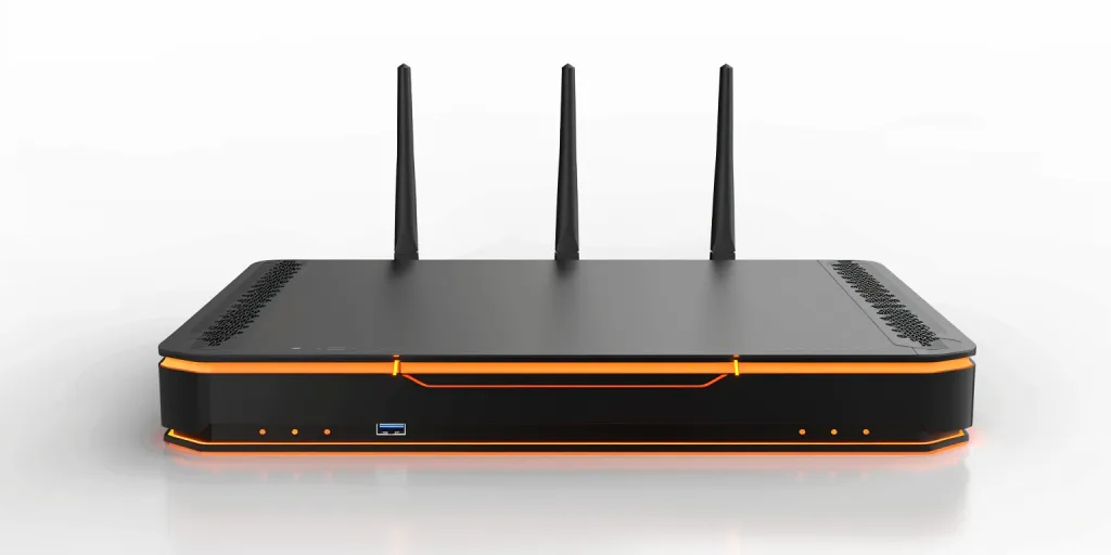 A black wall mounted router