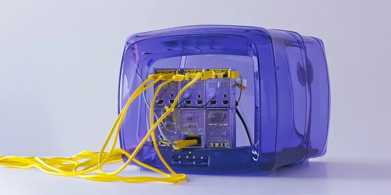 A blue home internet bulldog cabinet