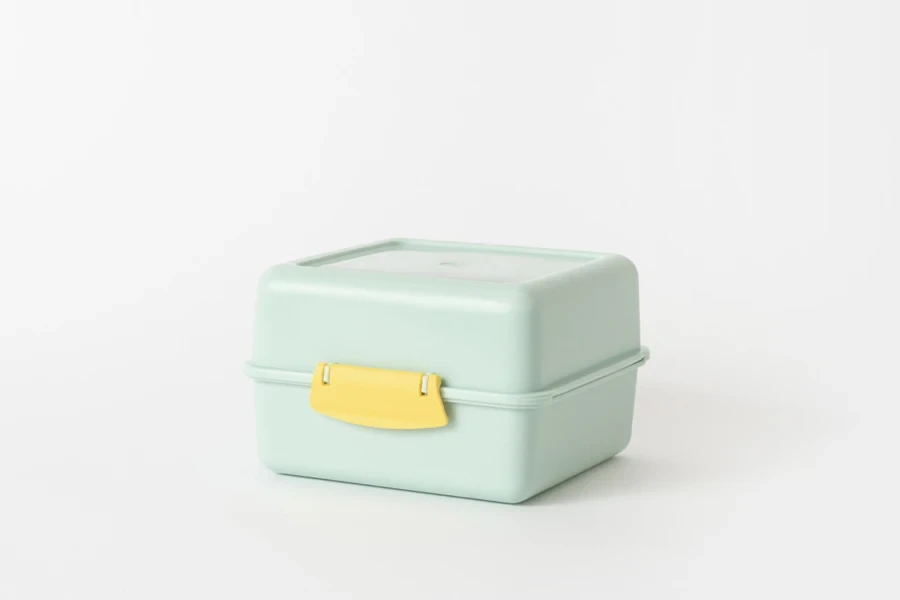 A cyan blue lunch box