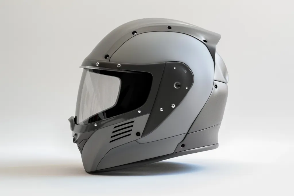 A gray matte helmet with a clear visor