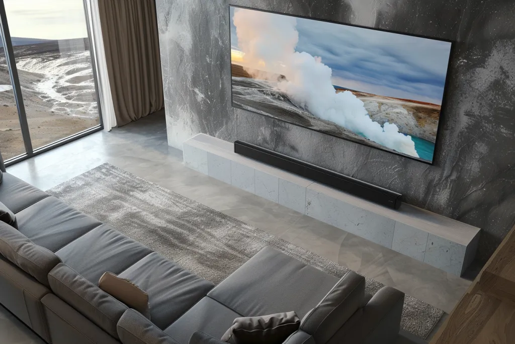 A large flatscreen TV hanging on the wall