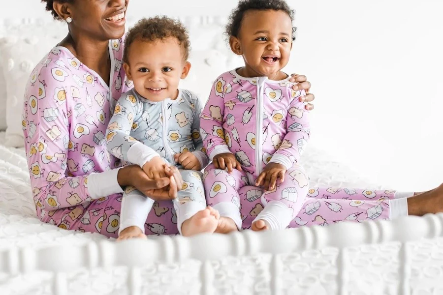 A mother and her kids in comfy bamboo pajamas