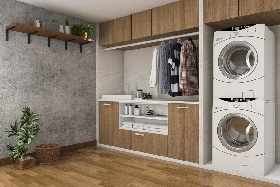 A neatly organized laundry room