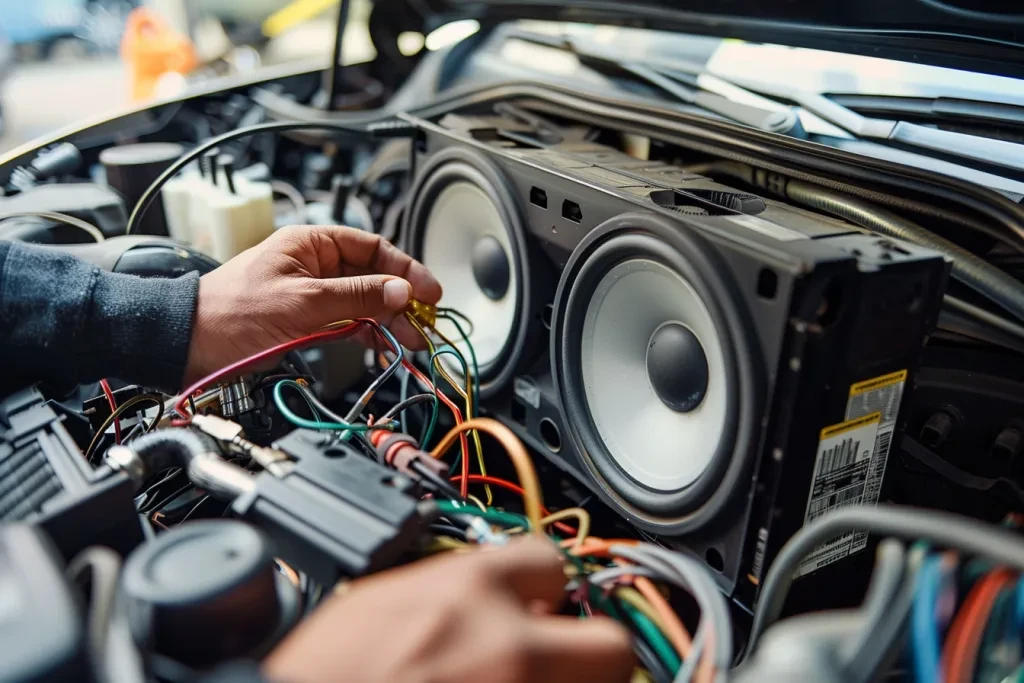 A person is disassembling the speaker of an SUV car