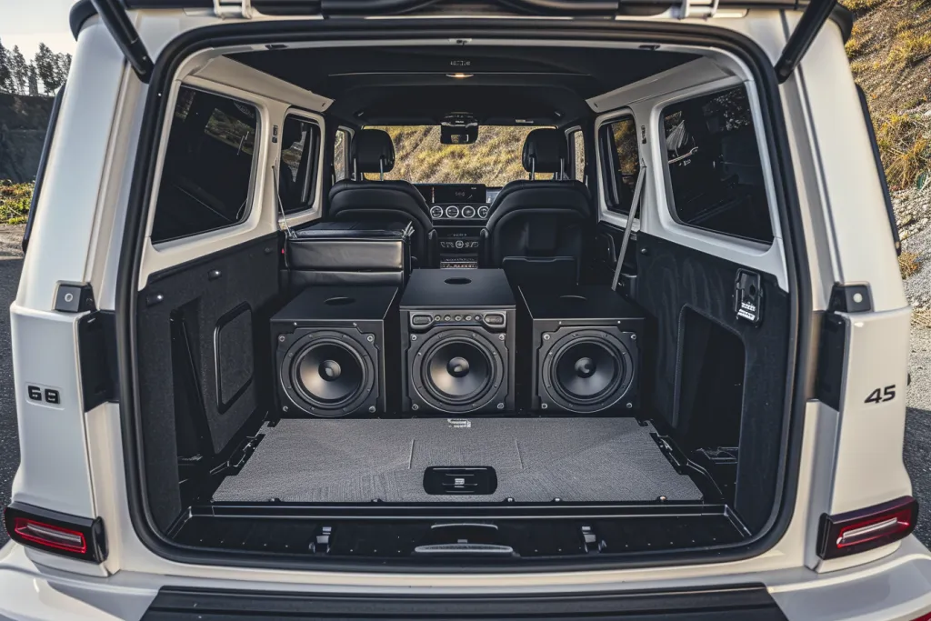 A photo of the trunk with subwoofers