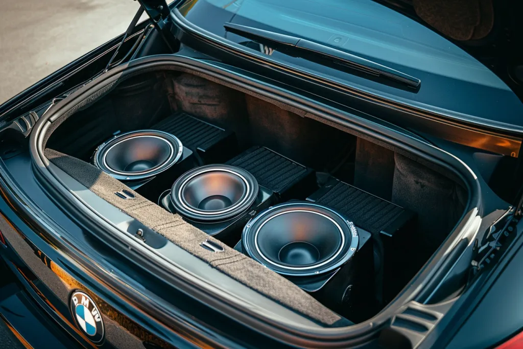 A picture of subwoofers in the trunk box