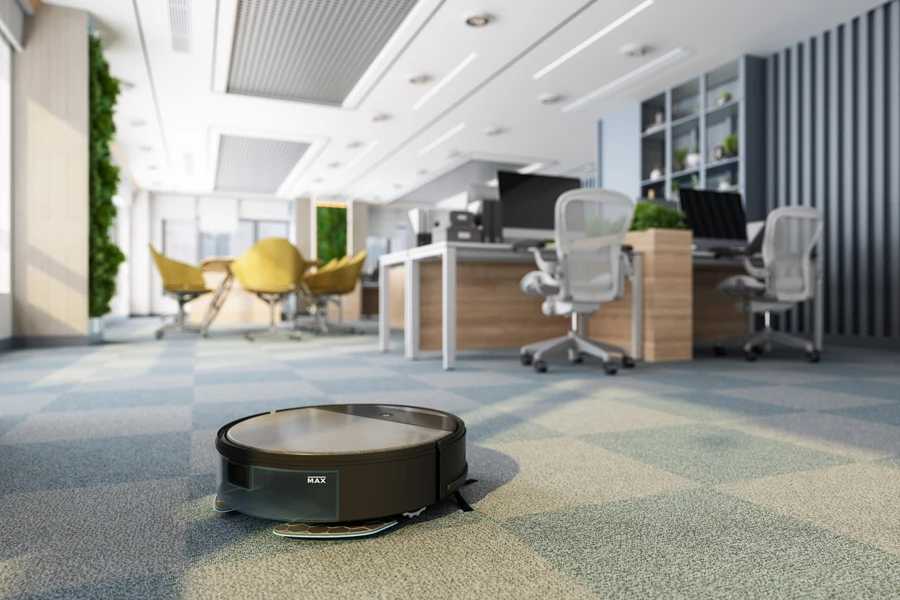 A robotic vacuum cleaner in an office setup
