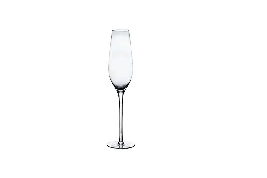 A single, traditional flute champagne glass