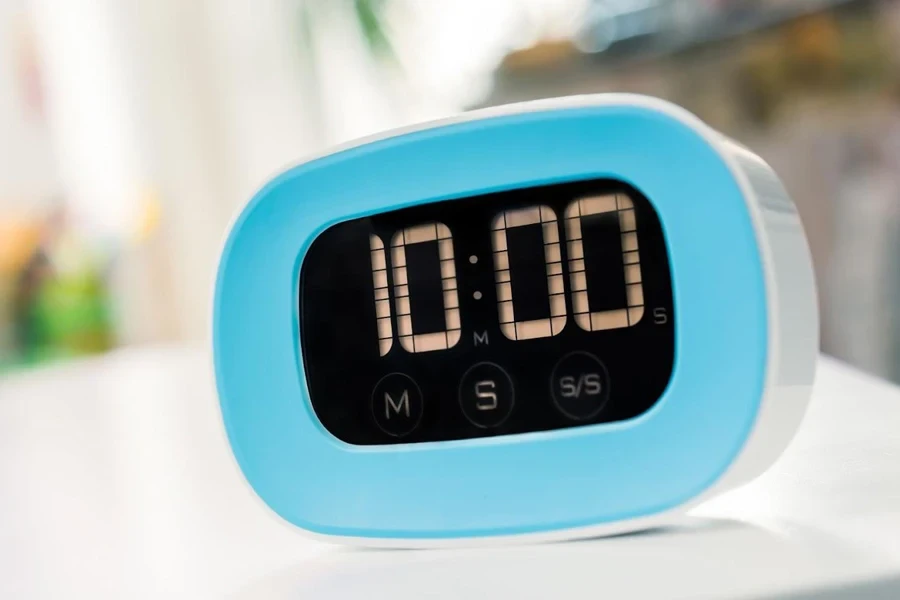 A sky blue digital kitchen scale