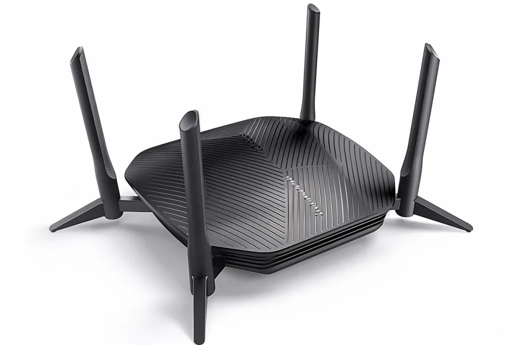 A sleek black wireless router