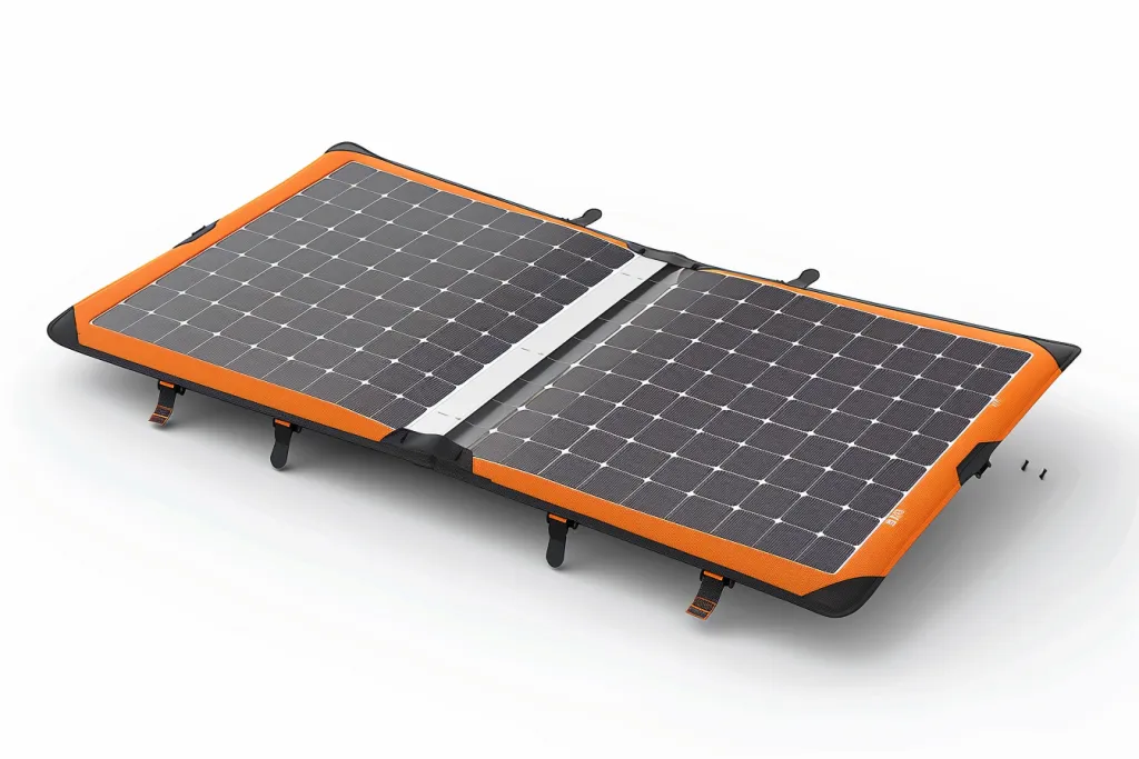 A solar panel is shown on the white background