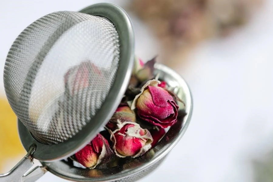 A tea ball infuser with beautiful tea leaves