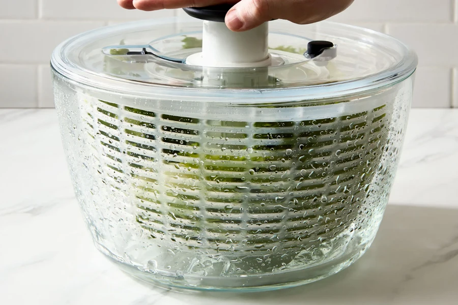 A while salad spinner drying some vegetables