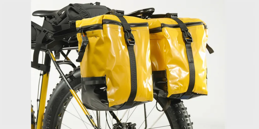 A yellow and black plastic front pannier for the back of your bike