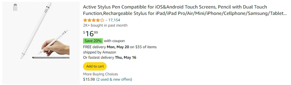 Active Stylus Pen Compatible for iOS & Android Touch Screens by DOGAIN