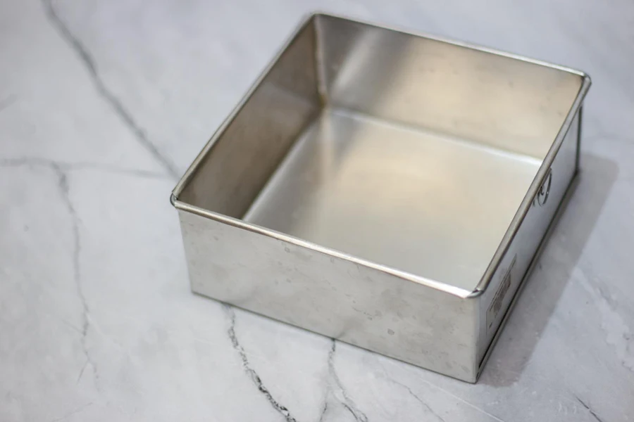 Aluminized steel loaf pan on a marble surface