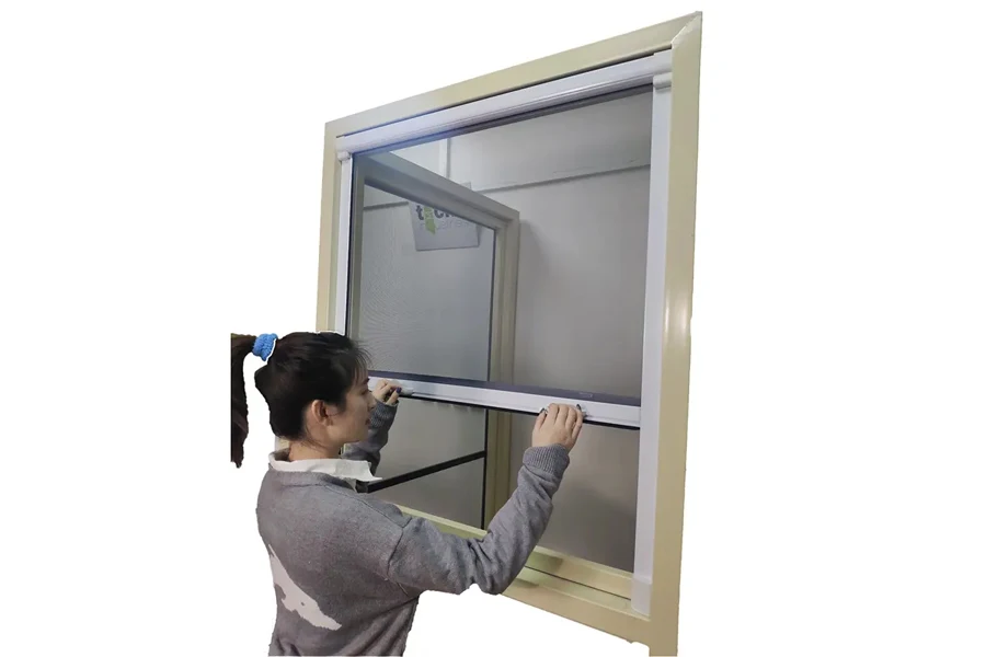 Aluminum and fiberglass roll-up window screen
