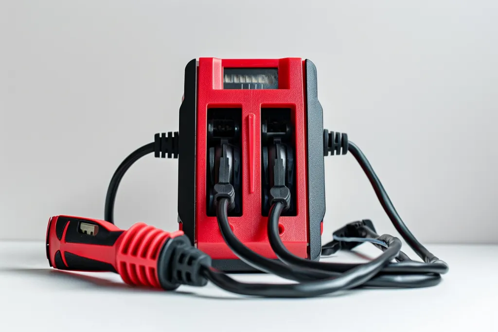 An battery charger for cars with two red